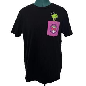 Invader Zim Medium Black Tshirt Pink‎ Chest Pocket Graphic EUC